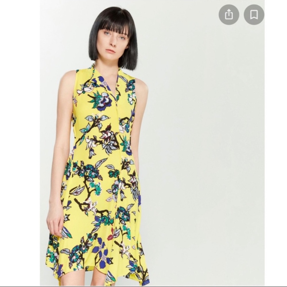 Diane Von Furstenberg Yellow Floral Asymmetrical Dress